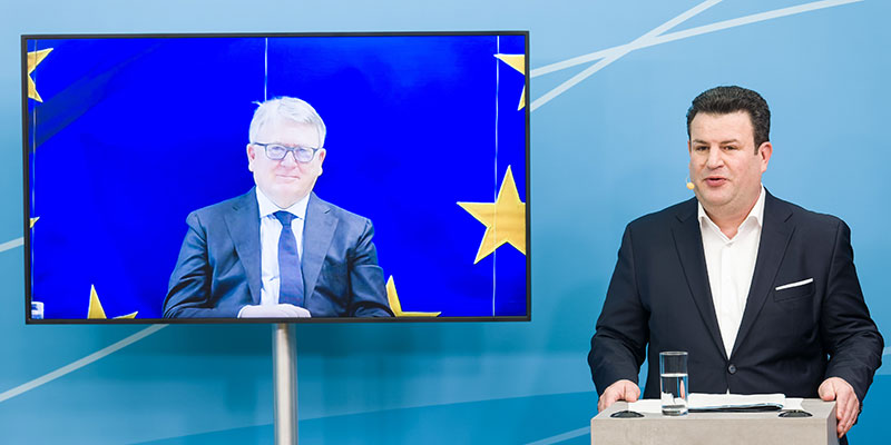 EU Commissioner Nicolas Schmit and Germany’s Minister Hubertus Heil